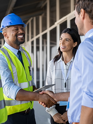 people talking at a construction site