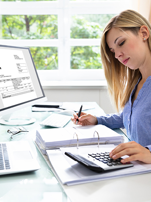 woman using a calculator