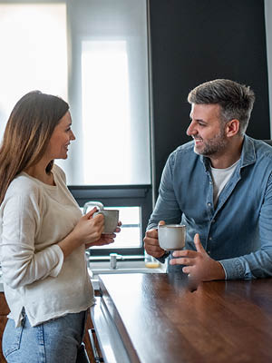 man and woman talking