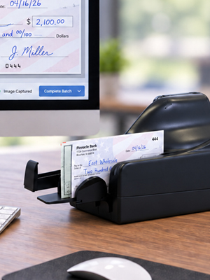 a check sitting on a desk by a computer