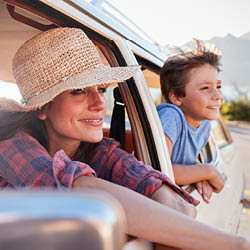 people looking out the car window